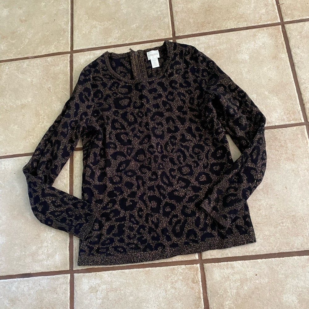(A272)Woman’s Animal Print Sweater Size 0 by Chico’s